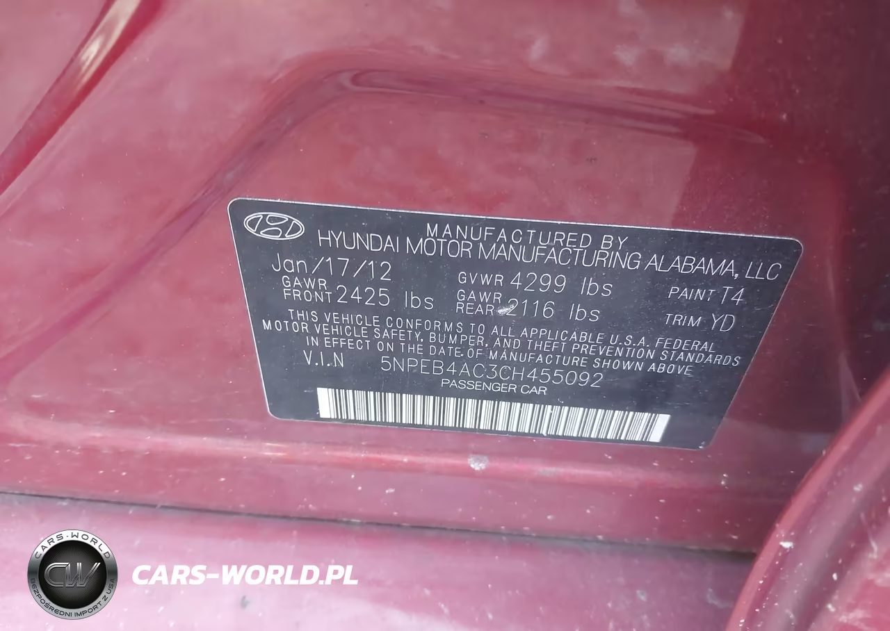 2012 Hyundai Sonata Gls VIN:5NPEB4AC3CH455092 - 9