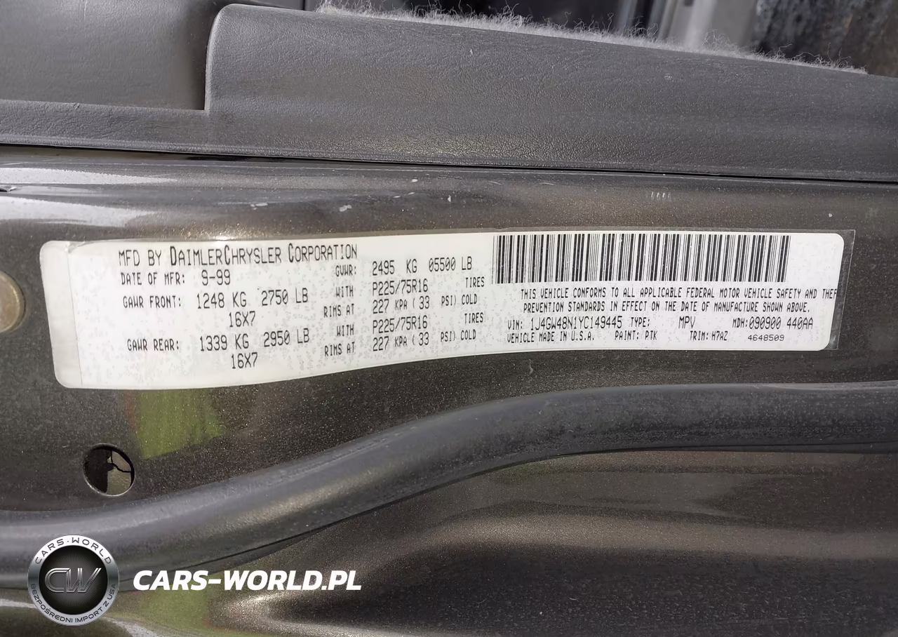 2000 Jeep Grand Cherokee Laredo VIN:1J4GW48N1YC149445 - 9