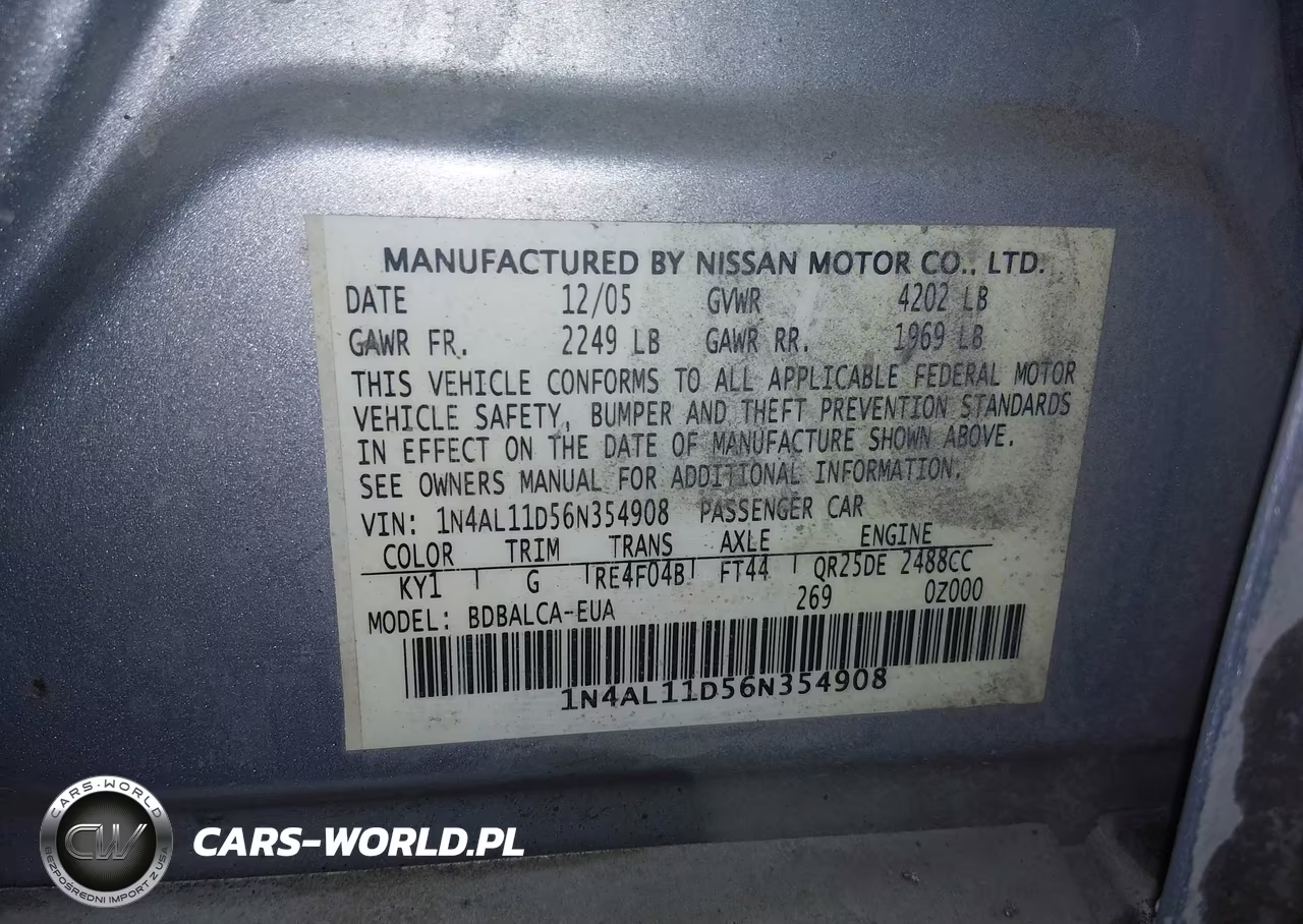 2006 Nissan Altima 2.5 S VIN:1N4AL11D56N354908 - 9