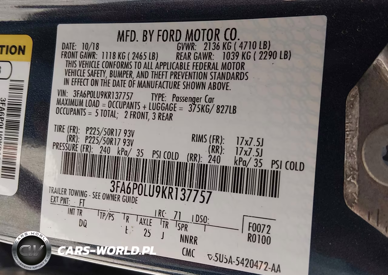 2019 Ford Fusion Hybrid Se VIN:3FA6P0LU9KR137757 - 9