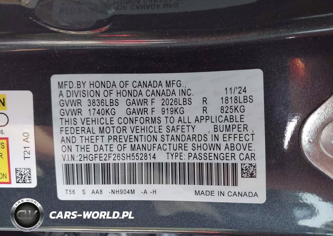2025 Honda Civic Lx VIN:2HGFE2F26SH552814 - 9