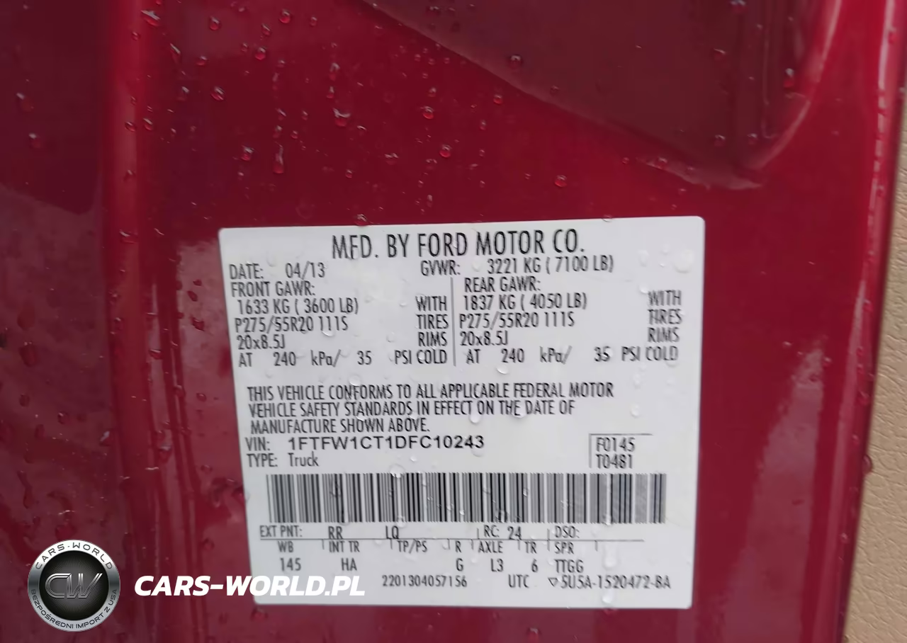 2013 Ford F-150 Lariat VIN:1FTFW1CT1DFC10243 - 9