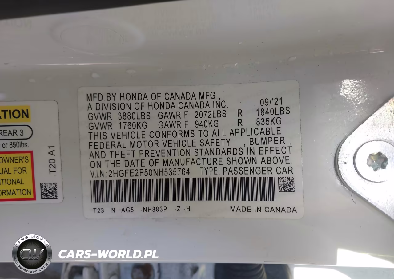 2022 Honda Civic Sport VIN:2HGFE2F50NH535764 - 9