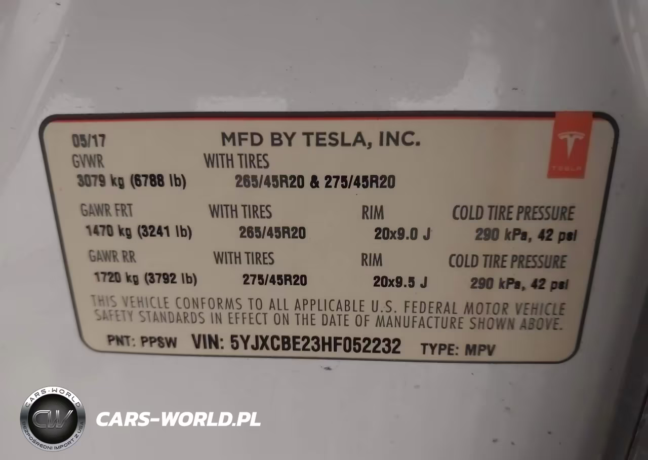 2017 Tesla Model X 100D-75D-90D VIN:5YJXCBE23HF052232 - 9