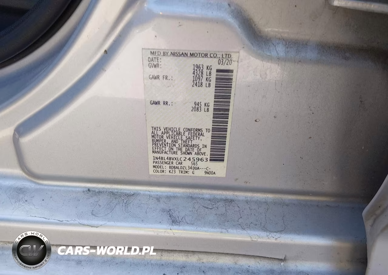 2020 Nissan Altima S Fwd VIN:1N4BL4BVXLC245963 - 9