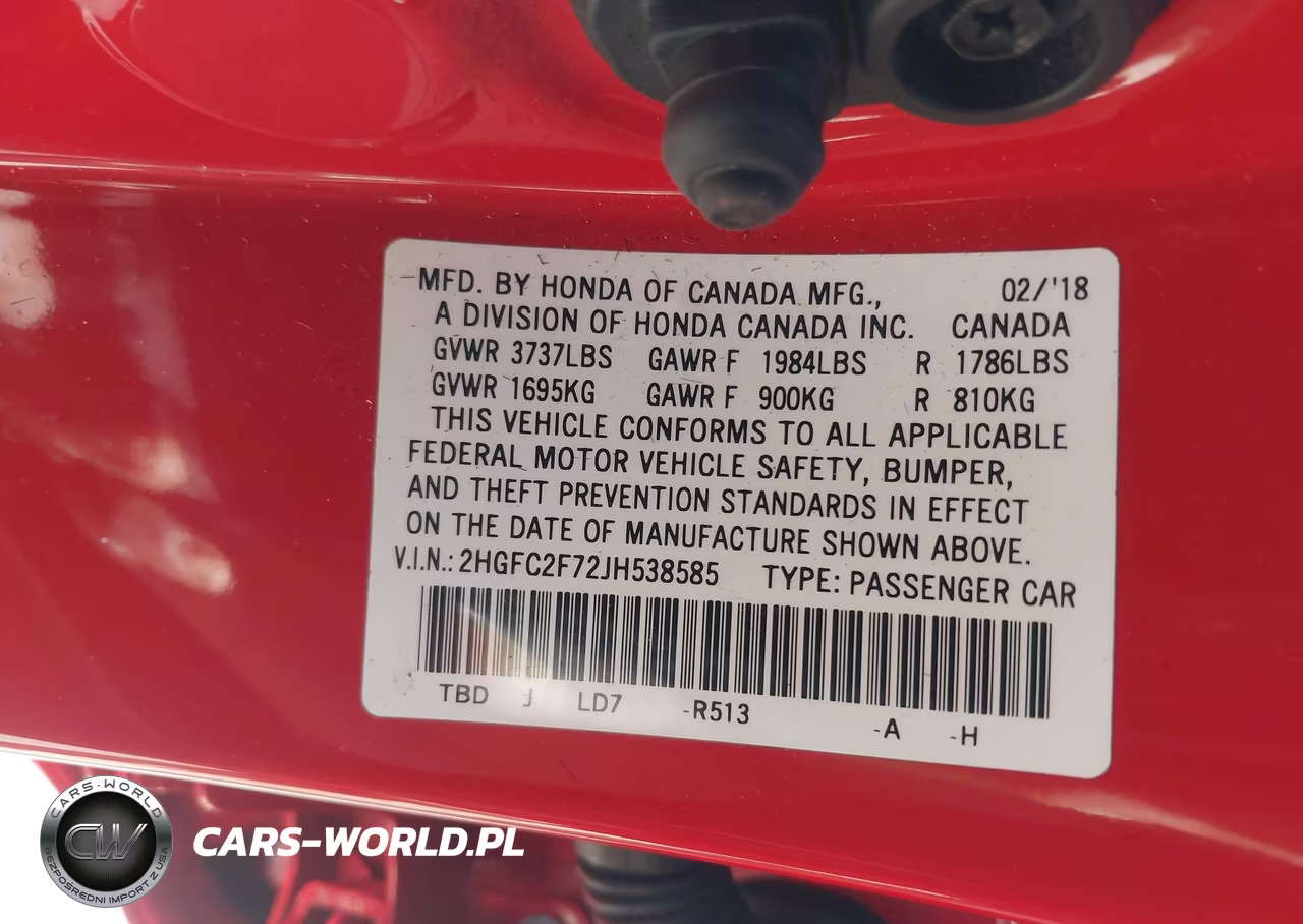 2018 Honda Civic Ex VIN:2HGFC2F72JH538585 - 9