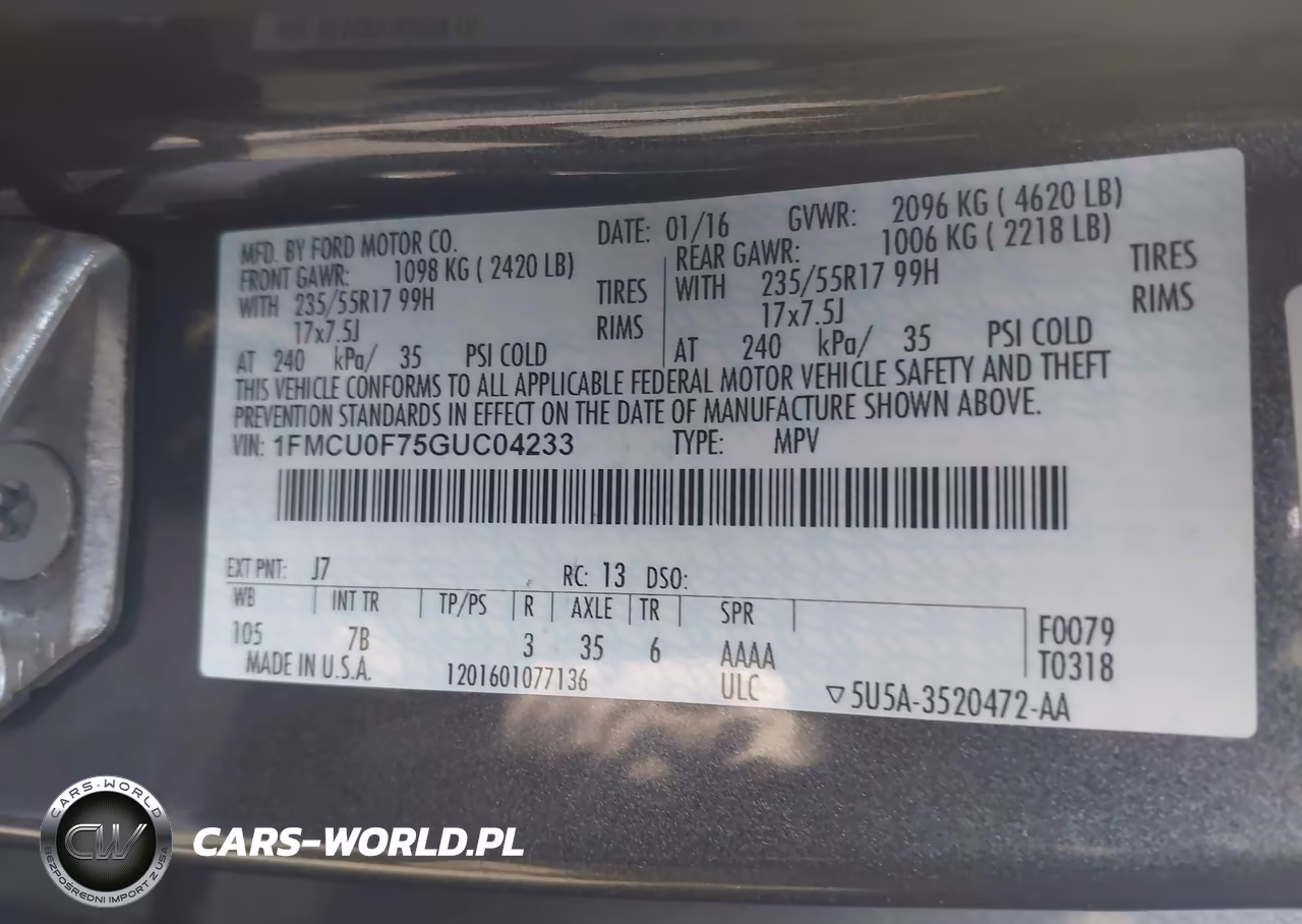 2016 Ford Escape S VIN:1FMCU0F75GUC04233 - 9