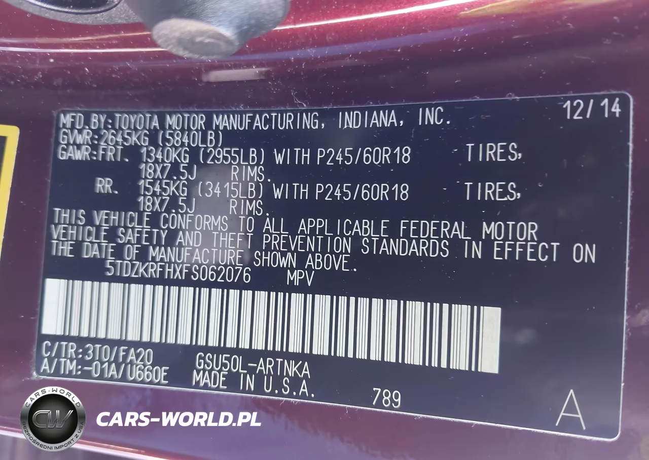 2015 Toyota Highlander Le Plus V6 VIN:5TDZKRFHXFS062076 - 9