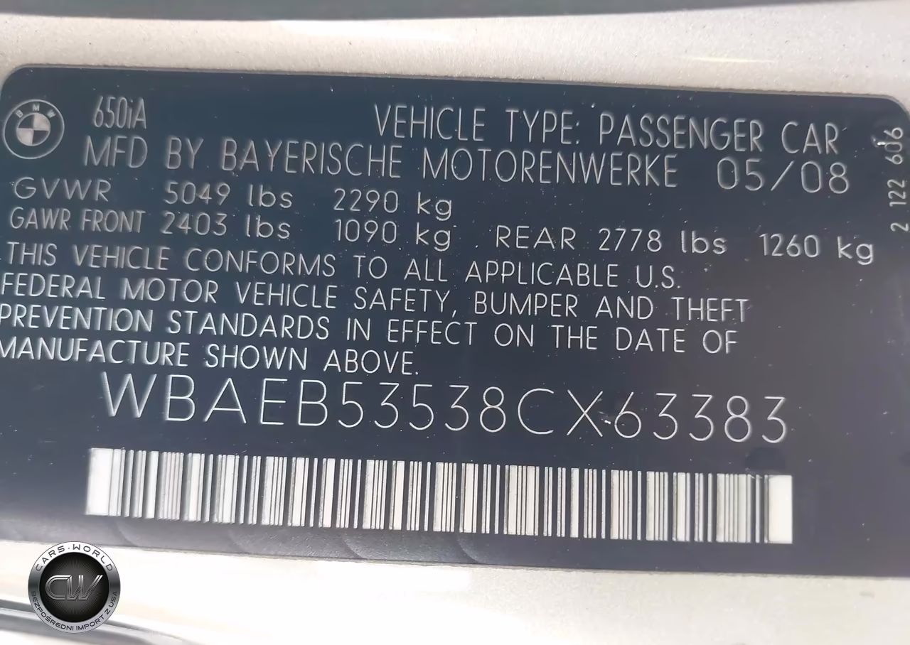 2008 BMW 650I VIN:WBAEB53538CX63383 - 9