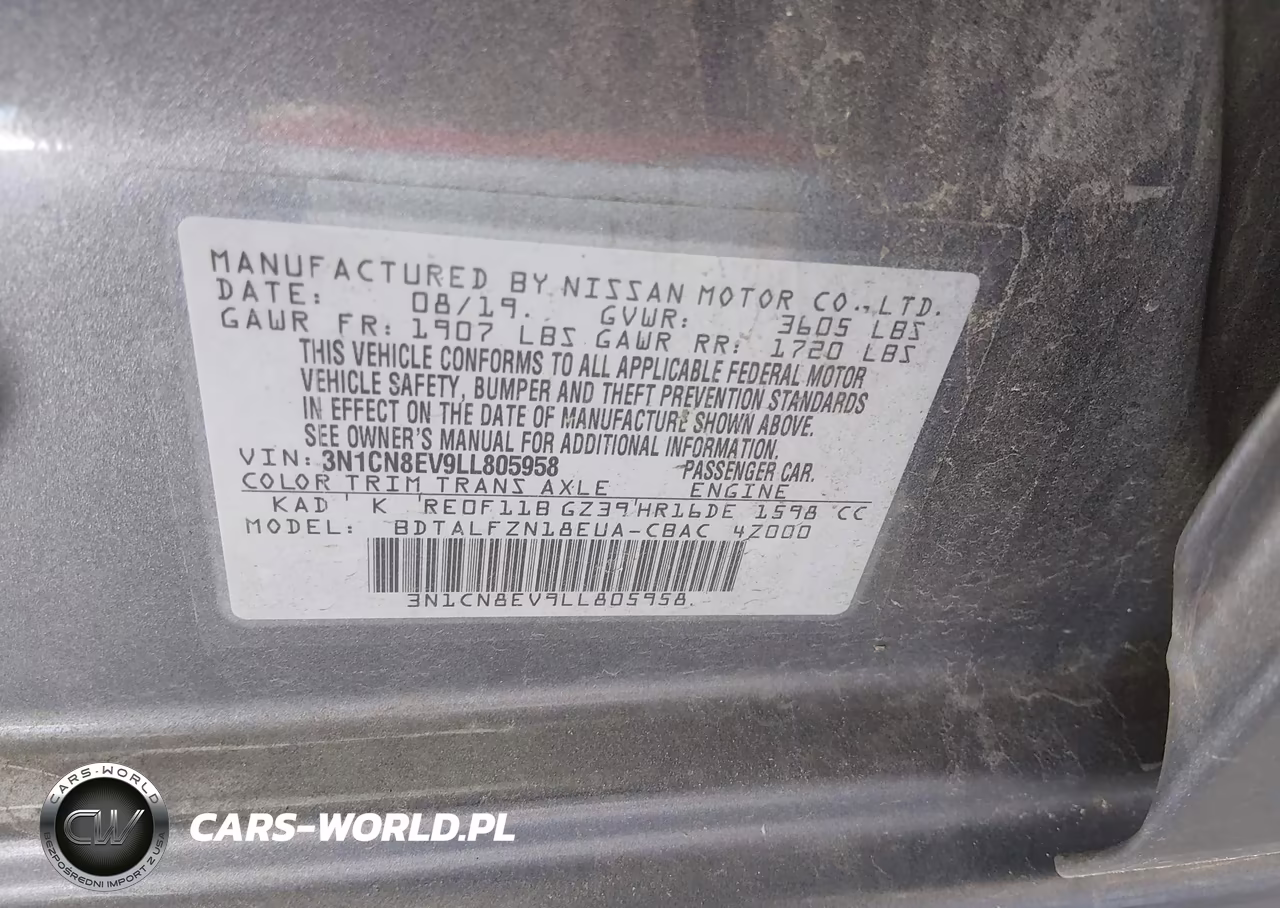 2020 Nissan Versa Sv Xtronic Cvt VIN:3N1CN8EV9LL805958 - 9