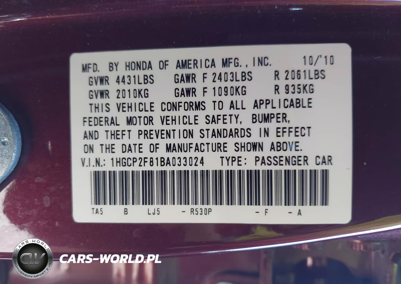 2011 Honda Accord 2.4 Ex-L VIN:1HGCP2F81BA033024 - 9