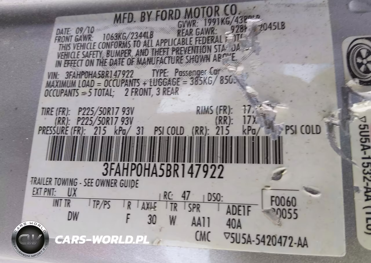 2011 Ford Fusion Se VIN:3FAHP0HA5BR147922 - 9