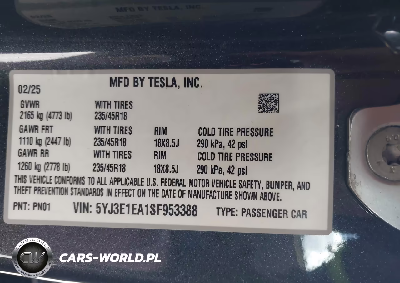 2025 Tesla Model 3 Long Range Rear-Wheel Drive-Standard Rear-Wheel Drive VIN:5YJ3E1EA1SF953388 - 9