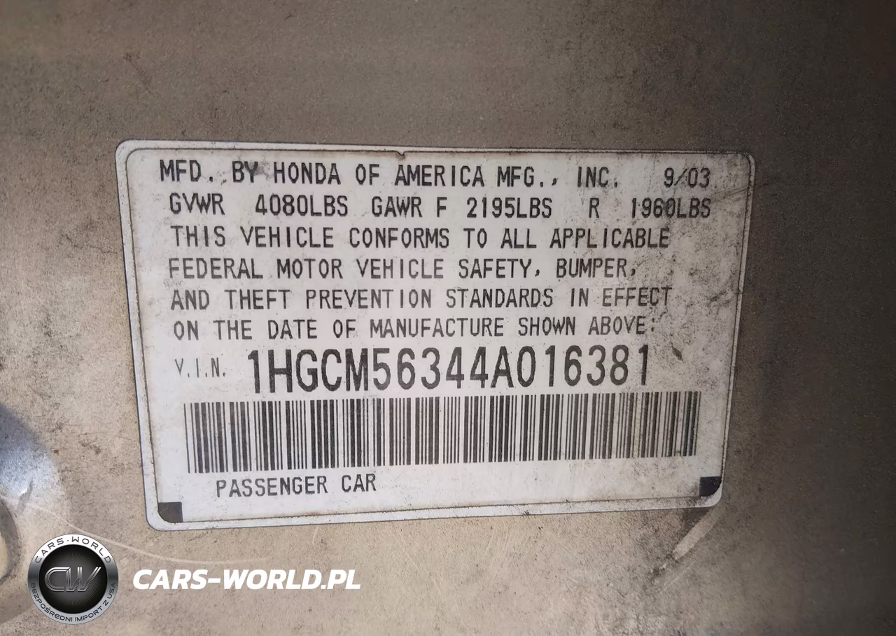 2004 Honda Accord 2.4 Lx VIN:1HGCM56344A016381 - 9