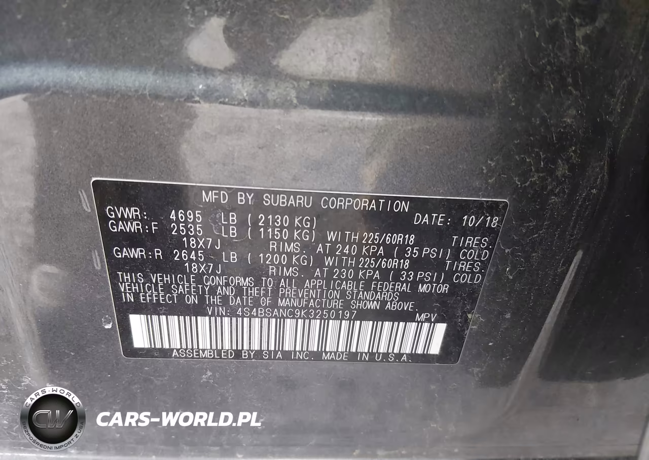 2019 Subaru Outback 2.5I Limited VIN:4S4BSANC9K3250197 - 9