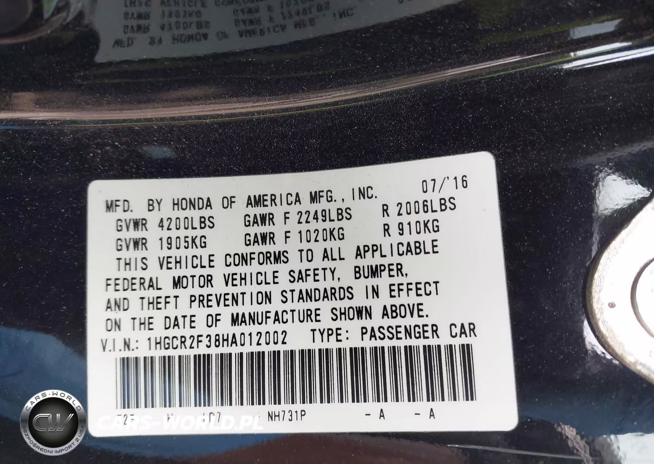 2017 Honda Accord Lx VIN:1HGCR2F38HA012002 - 9