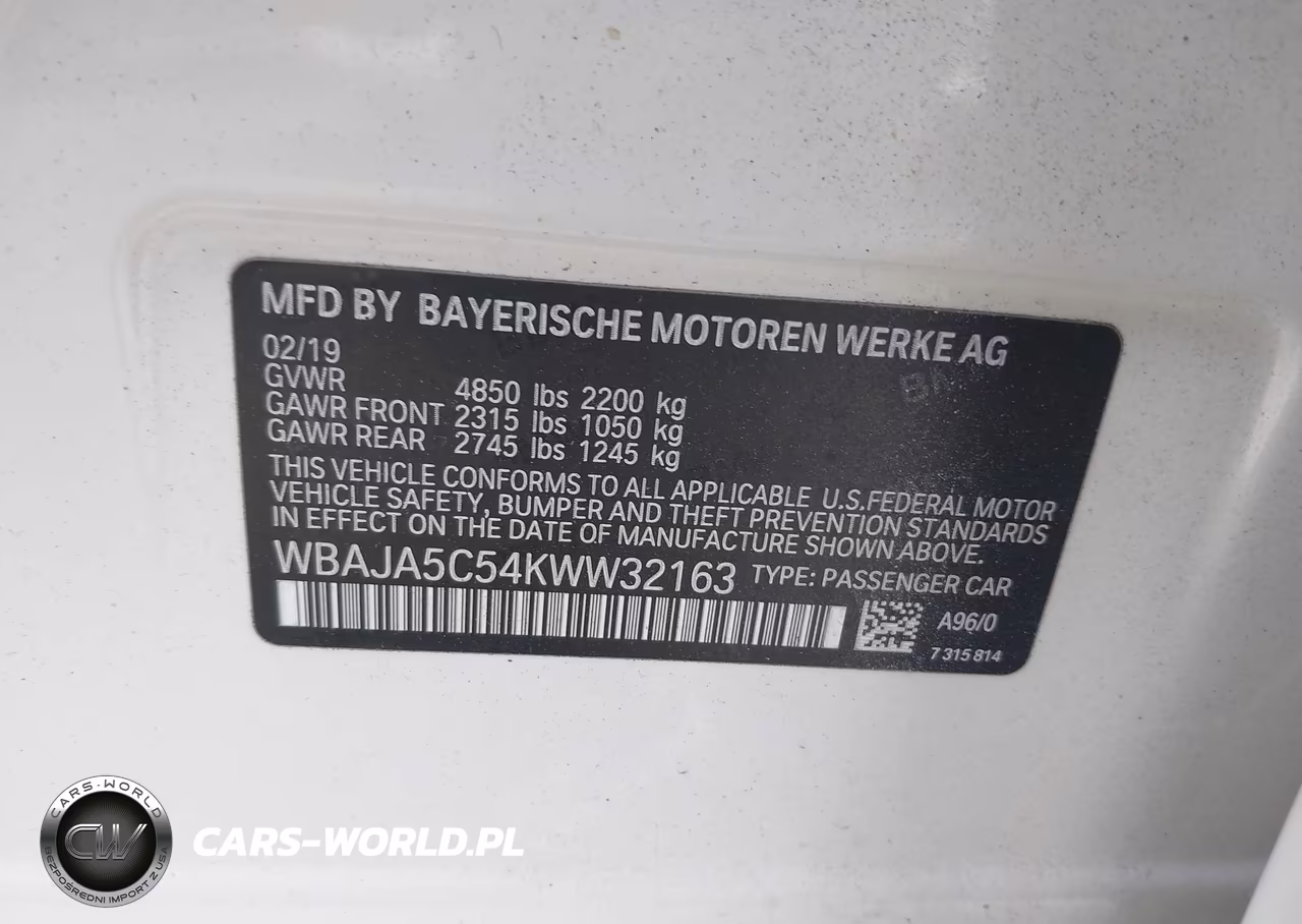 2019 BMW 530I VIN:WBAJA5C54KWW32163 - 9