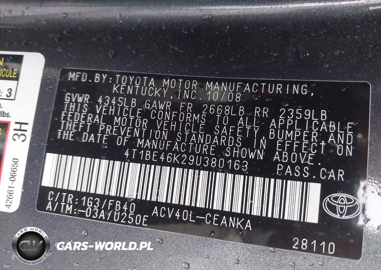 2009 Toyota Camry Le VIN:4T1BE46K29U380163 - 9