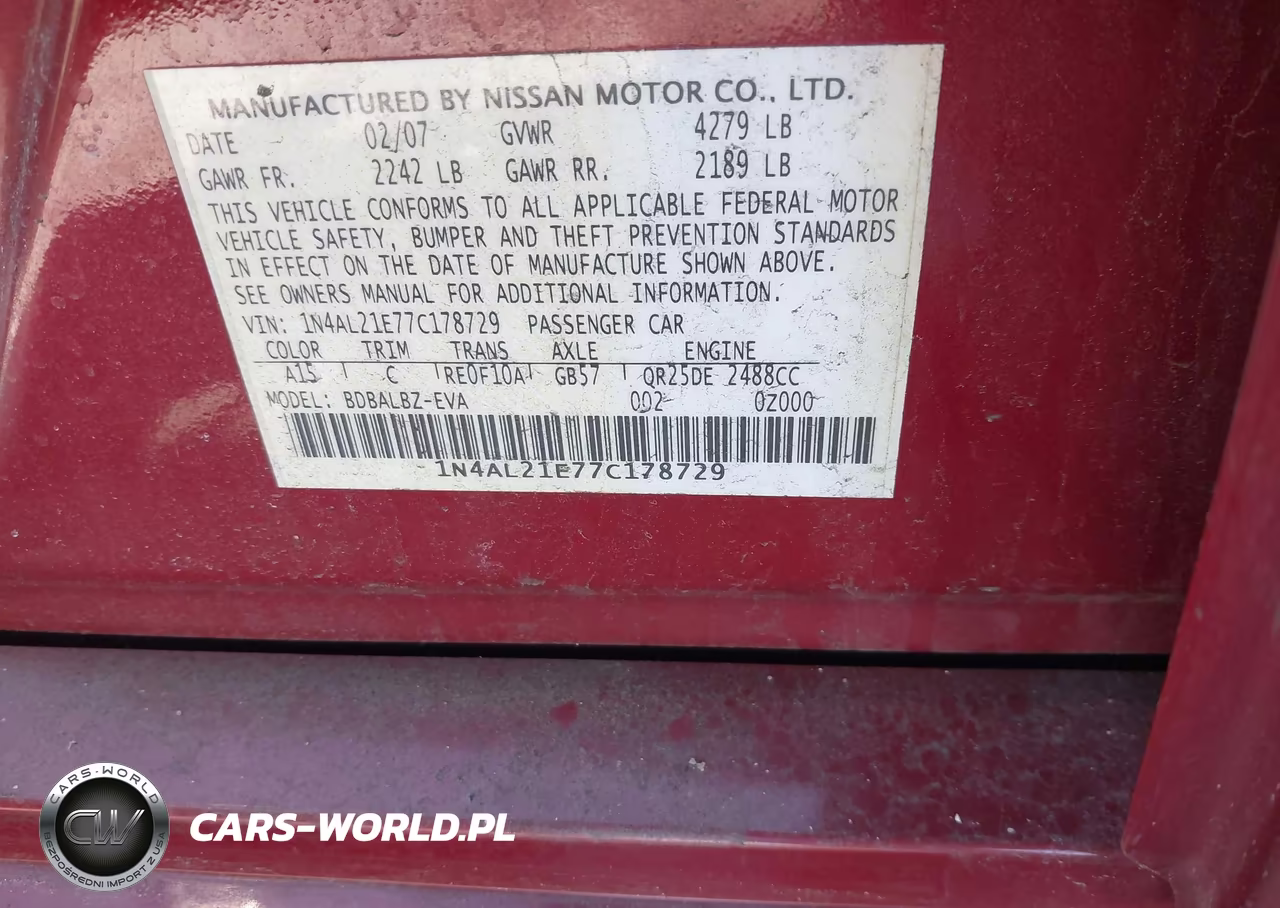 2007 Nissan Altima 2.5 S VIN:1N4AL21E77C178729 - 8