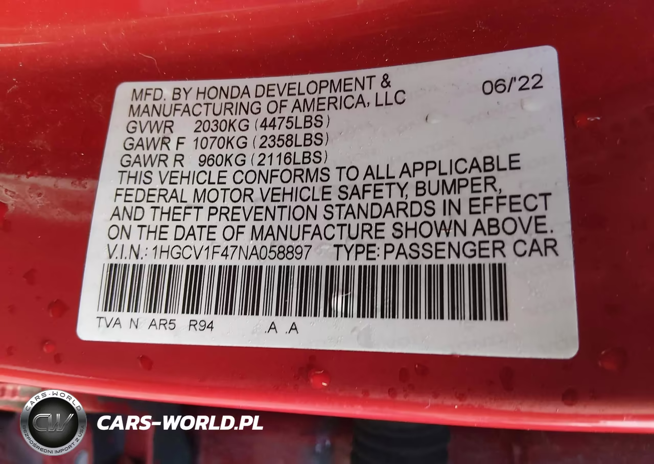 2022 Honda Accord Sport Special Edition VIN:1HGCV1F47NA058897 - 9