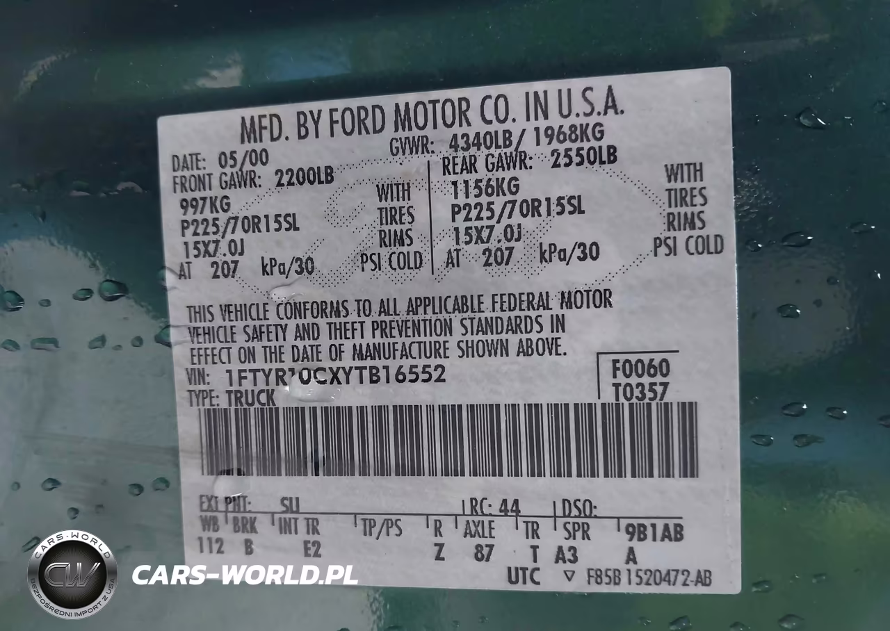2000 Ford Ranger Xl-Xlt VIN:1FTYR10CXYTB16552 - 9