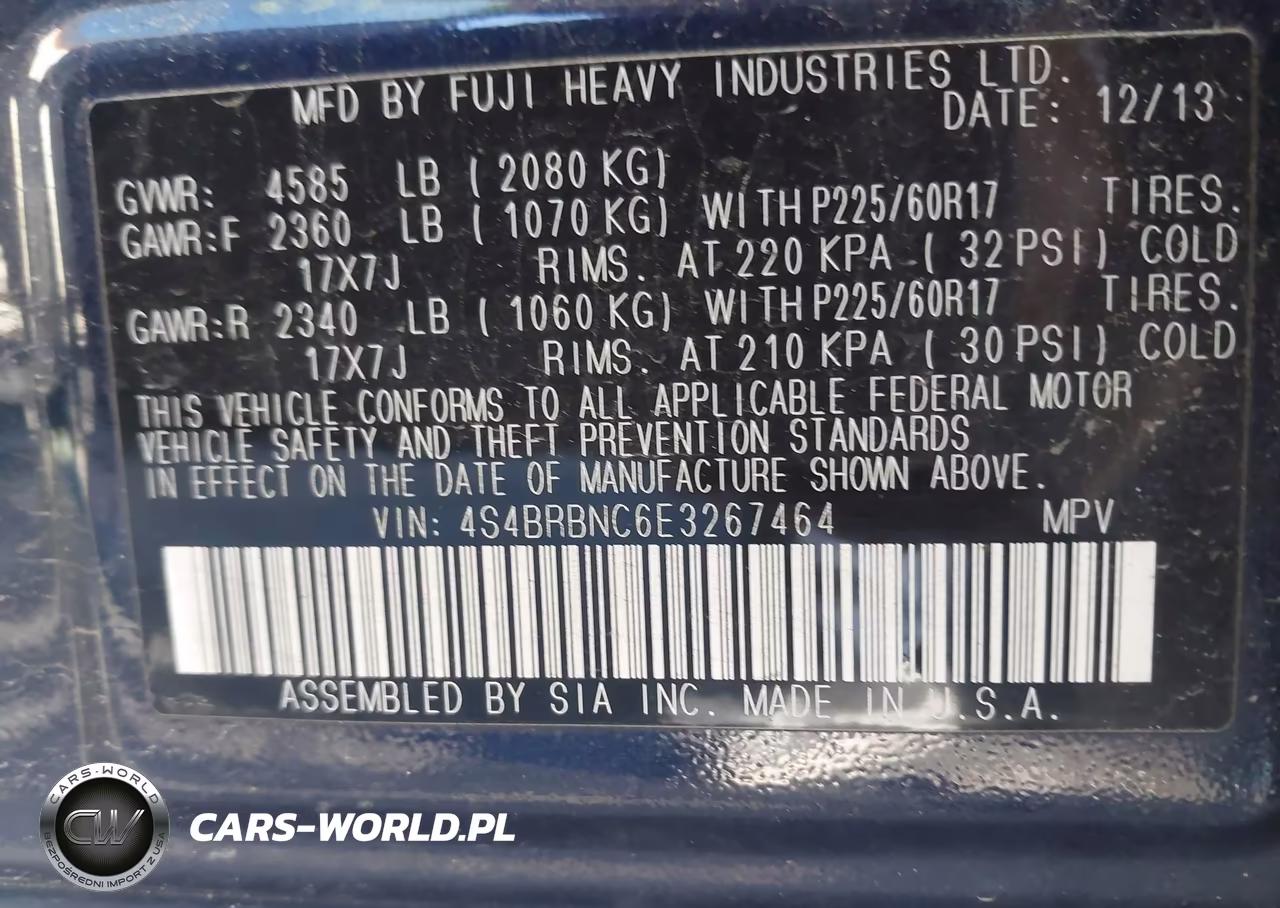 2014 Subaru Outback 2.5I Limited VIN:4S4BRBNC6E3267464 - 9