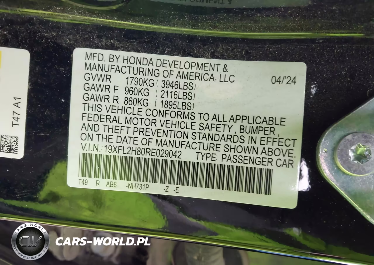 2024 Honda Civic Sport VIN:19XFL2H80RE029042 - 9