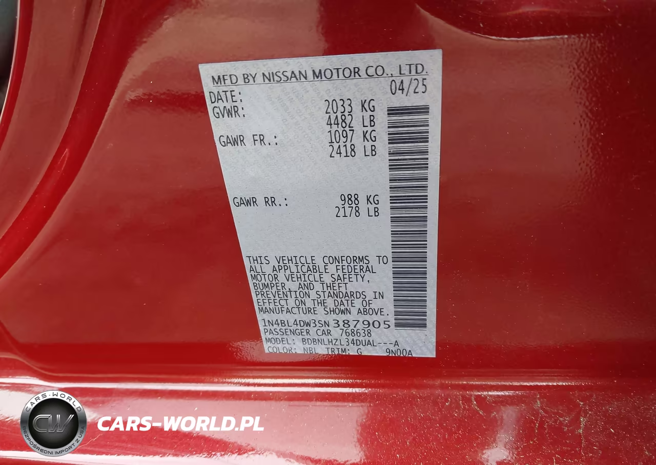 2025 Nissan Altima Sv Awd VIN:1N4BL4DW3SN387905 - 9