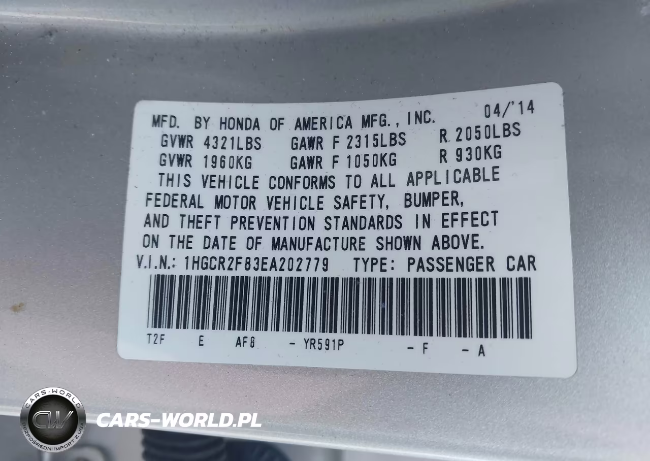 2014 Honda Accord Ex-L VIN:1HGCR2F83EA202779 - 9