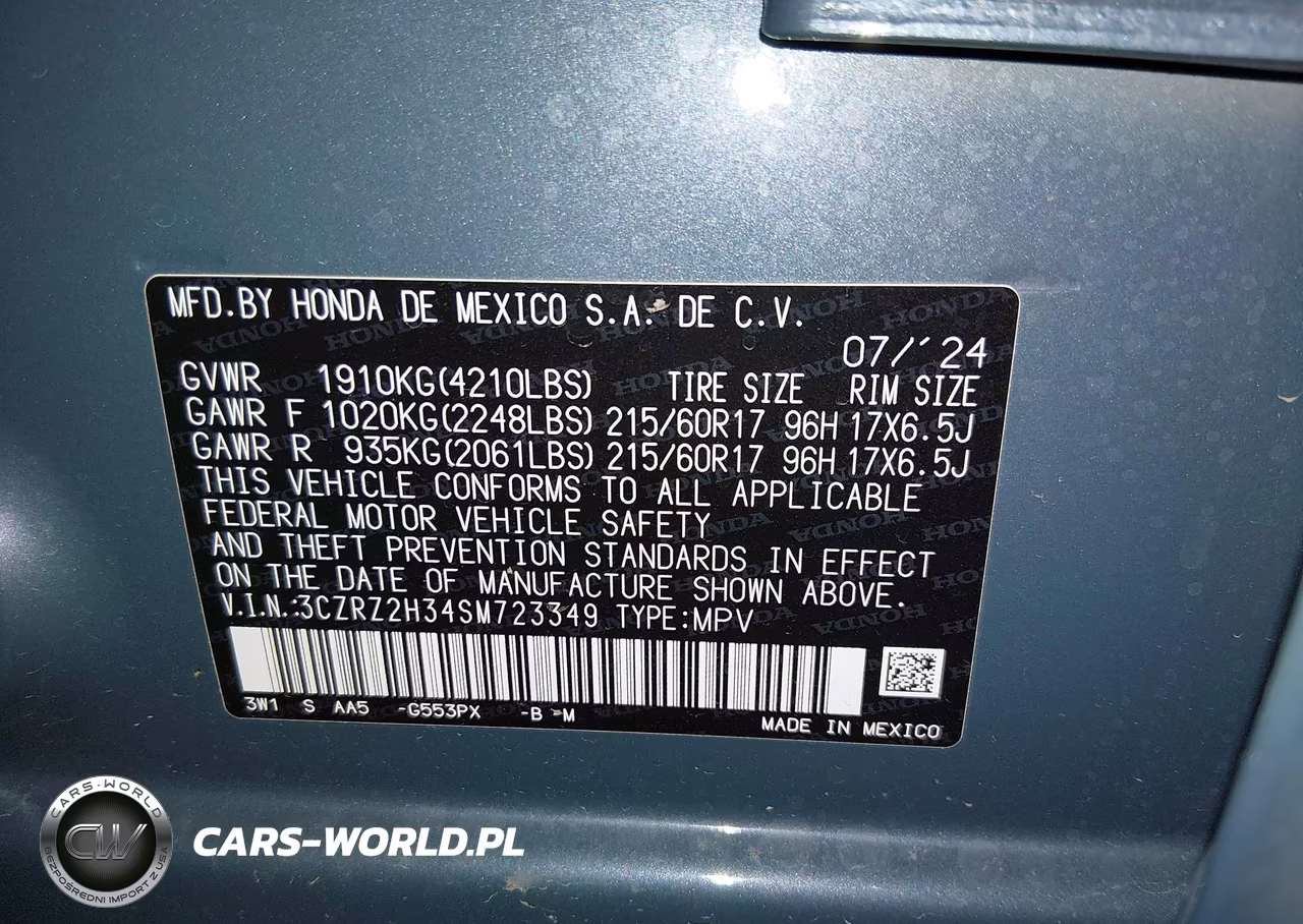 2025 Honda Hr-V Awd Lx VIN:3CZRZ2H34SM723349 - 9