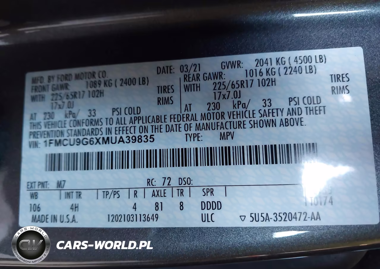 2021 Ford Escape Se VIN:1FMCU9G6XMUA39835 - 9
