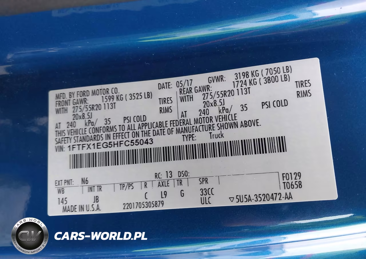 2017 Ford F-150 Xlt VIN:1FTFX1EG5HFC55043 - 9