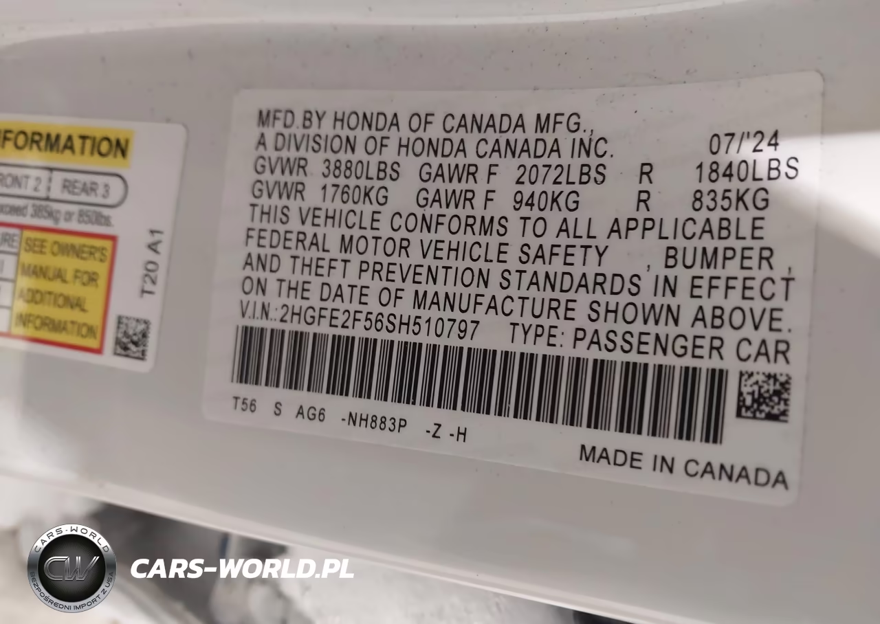 2025 Honda Civic Sport VIN:2HGFE2F56SH510797 - 9
