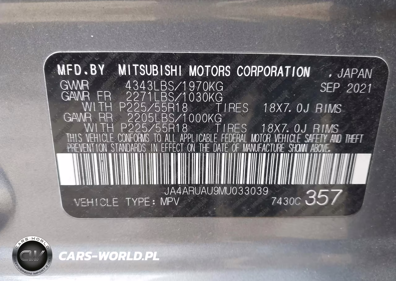 2021 Mitsubishi Outlander Sport 2.0 Be Awc-2.0 Es Awc-2.0 Le Awc-2.0 Se Awc VIN:JA4ARUAU9MU033039 - 9
