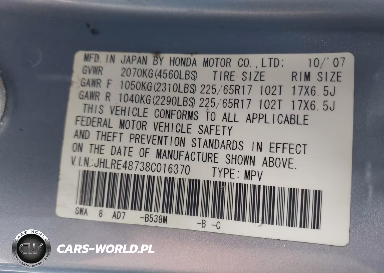 2008 Honda Cr-V Ex-L VIN:JHLRE48738C016370 - 9