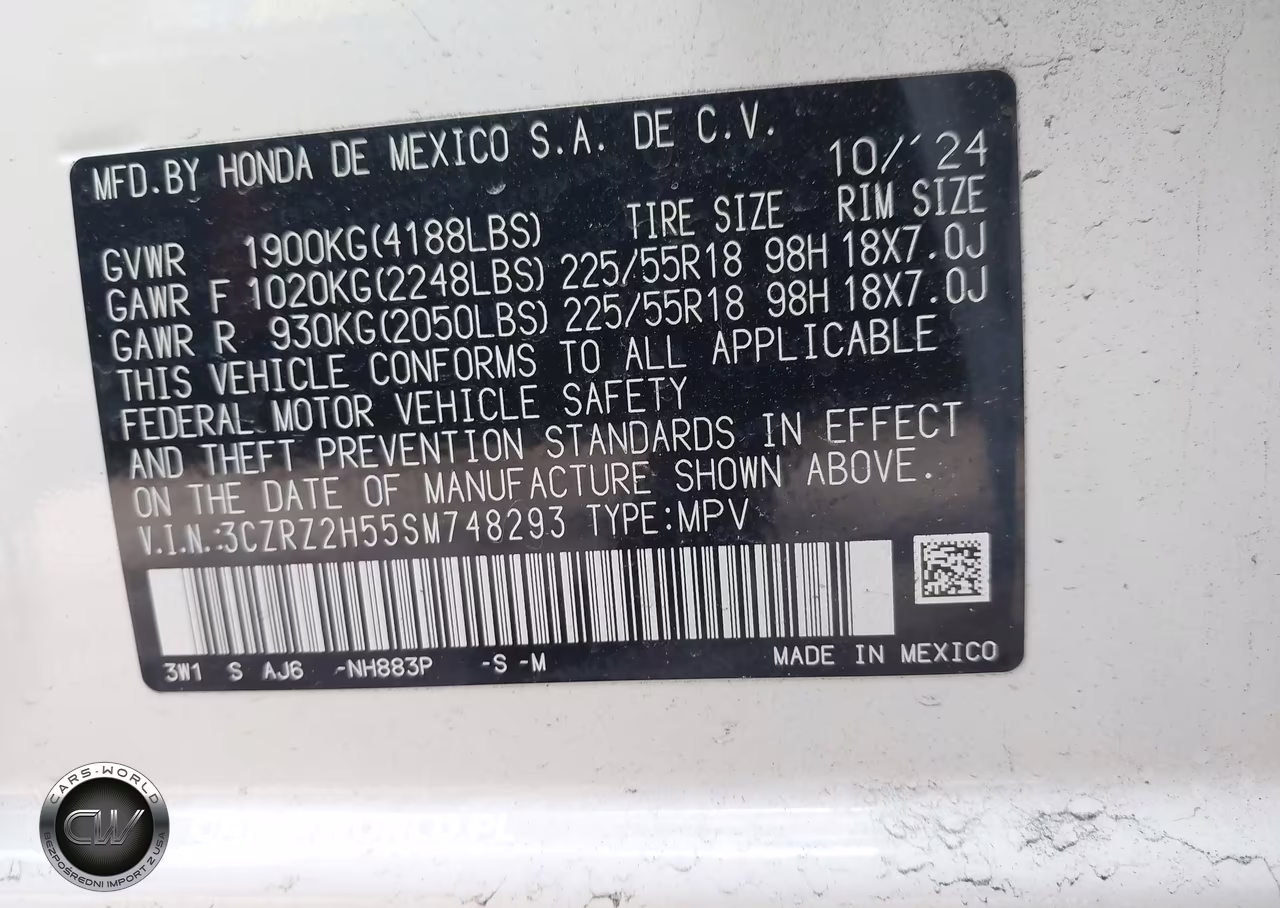 2025 Honda Hr-V Awd Sport VIN:3CZRZ2H55SM748293 - 9