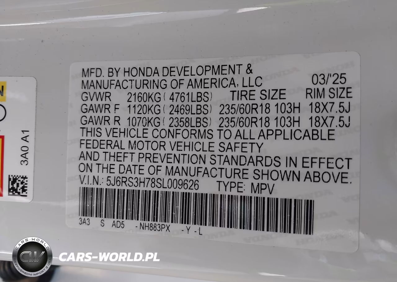 2025 Honda Cr-V Ex-L 2Wd VIN:5J6RS3H78SL009626 - 9