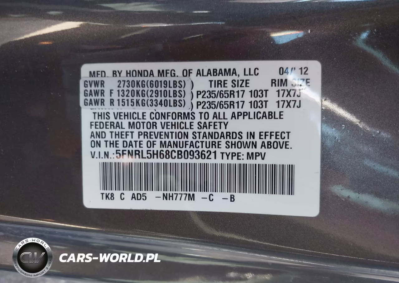 2012 Honda Odyssey Ex-L VIN:5FNRL5H68CB093621 - 9