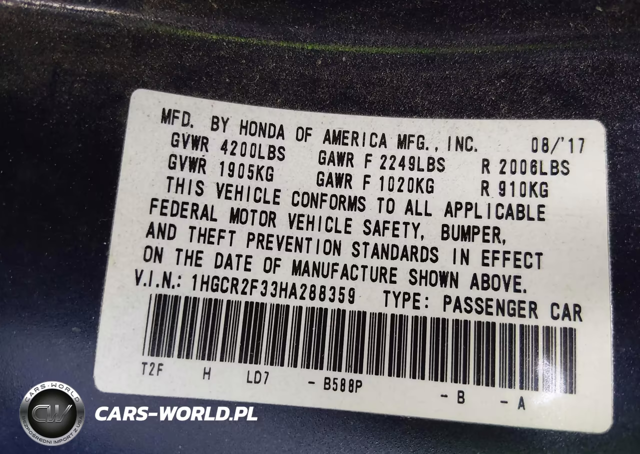 2017 Honda Accord Lx VIN:1HGCR2F33HA288359 - 9