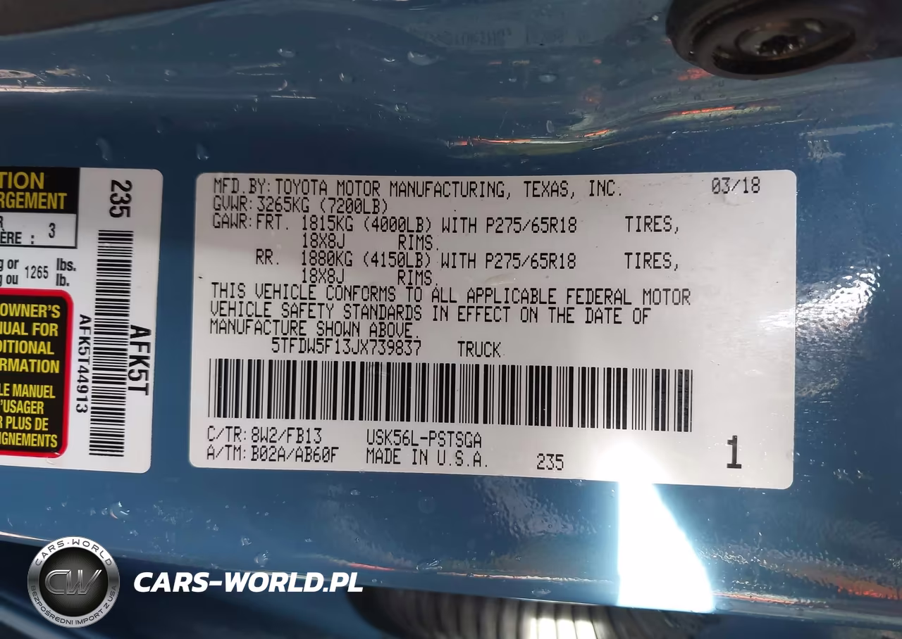 2018 Toyota Tundra Sr5 5.7L V8 VIN:5TFDW5F13JX739837 - 9