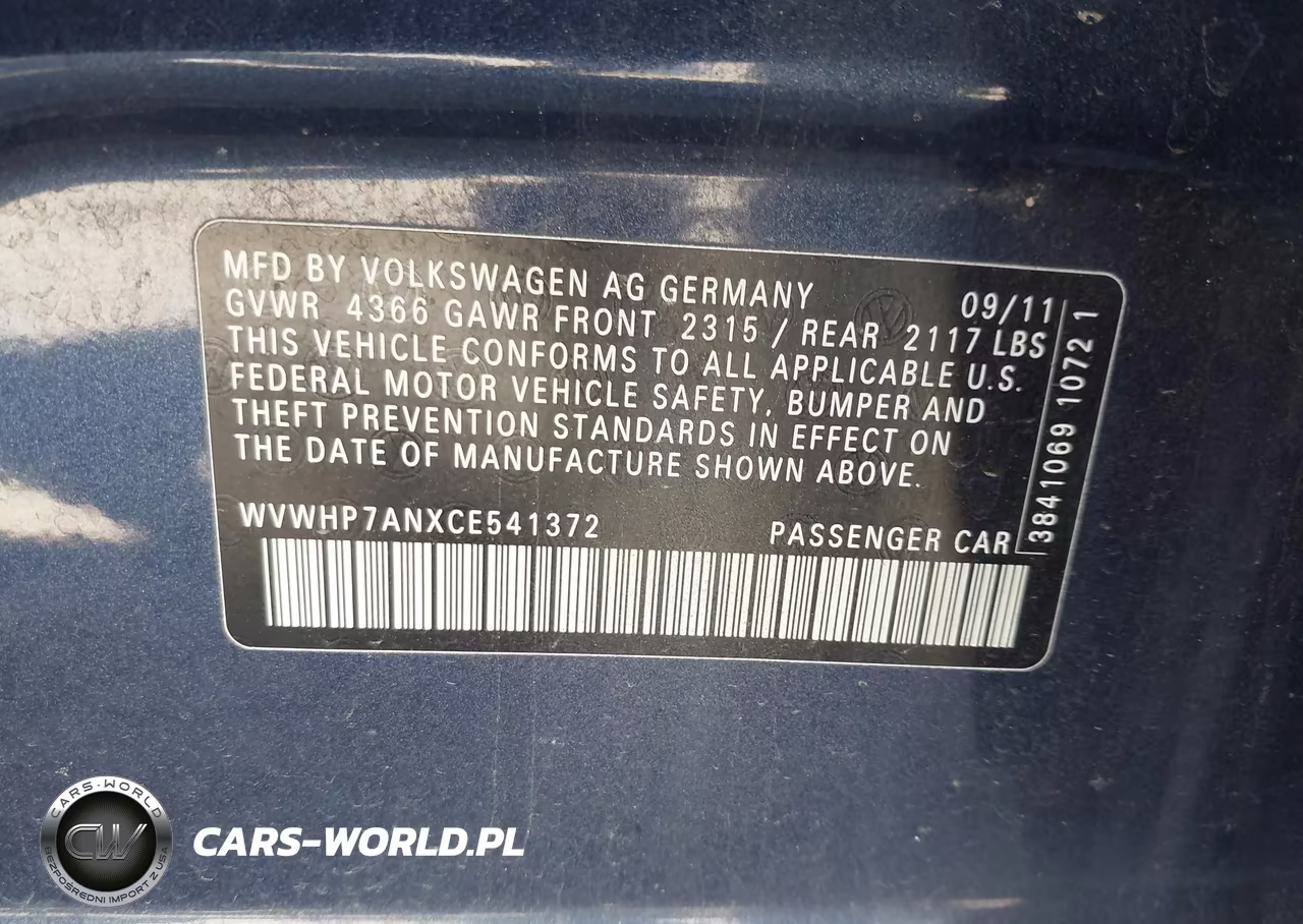 2012 Volkswagen Cc Lux Plus VIN:WVWHP7ANXCE541372 - 9
