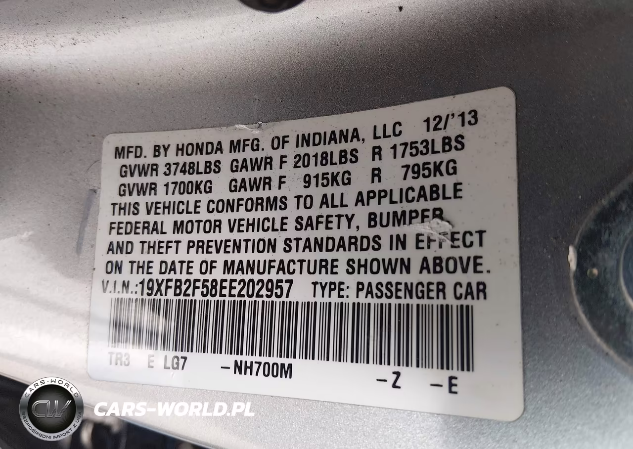 2014 Honda Civic Lx VIN:19XFB2F58EE202957 - 9
