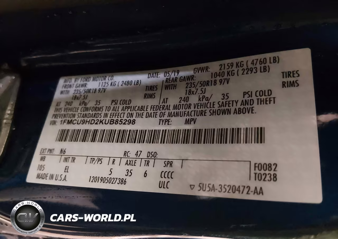 2019 Ford Escape Sel VIN:1FMCU9HD2KUB85298 - 9