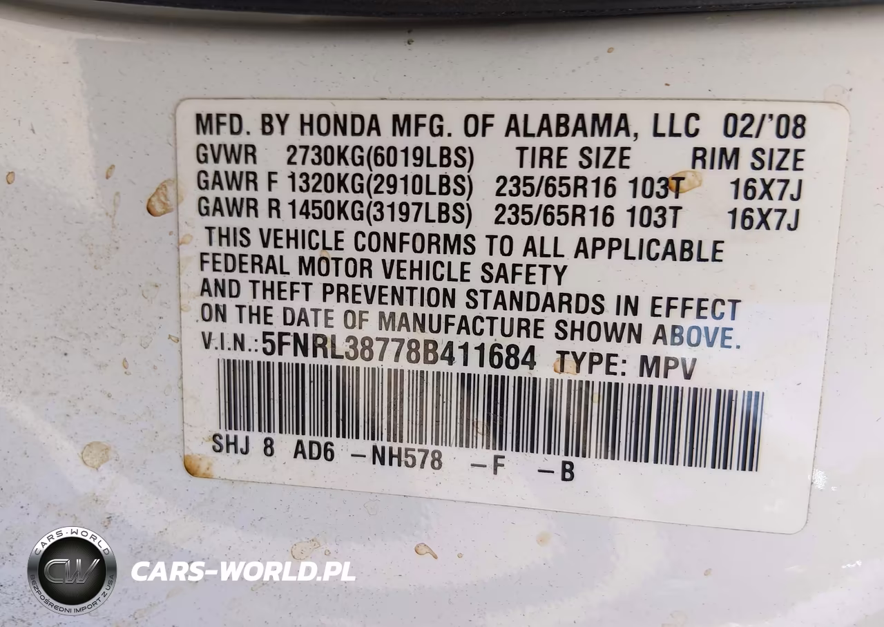 2008 Honda Odyssey Ex-L VIN:5FNRL38778B411684 - 9