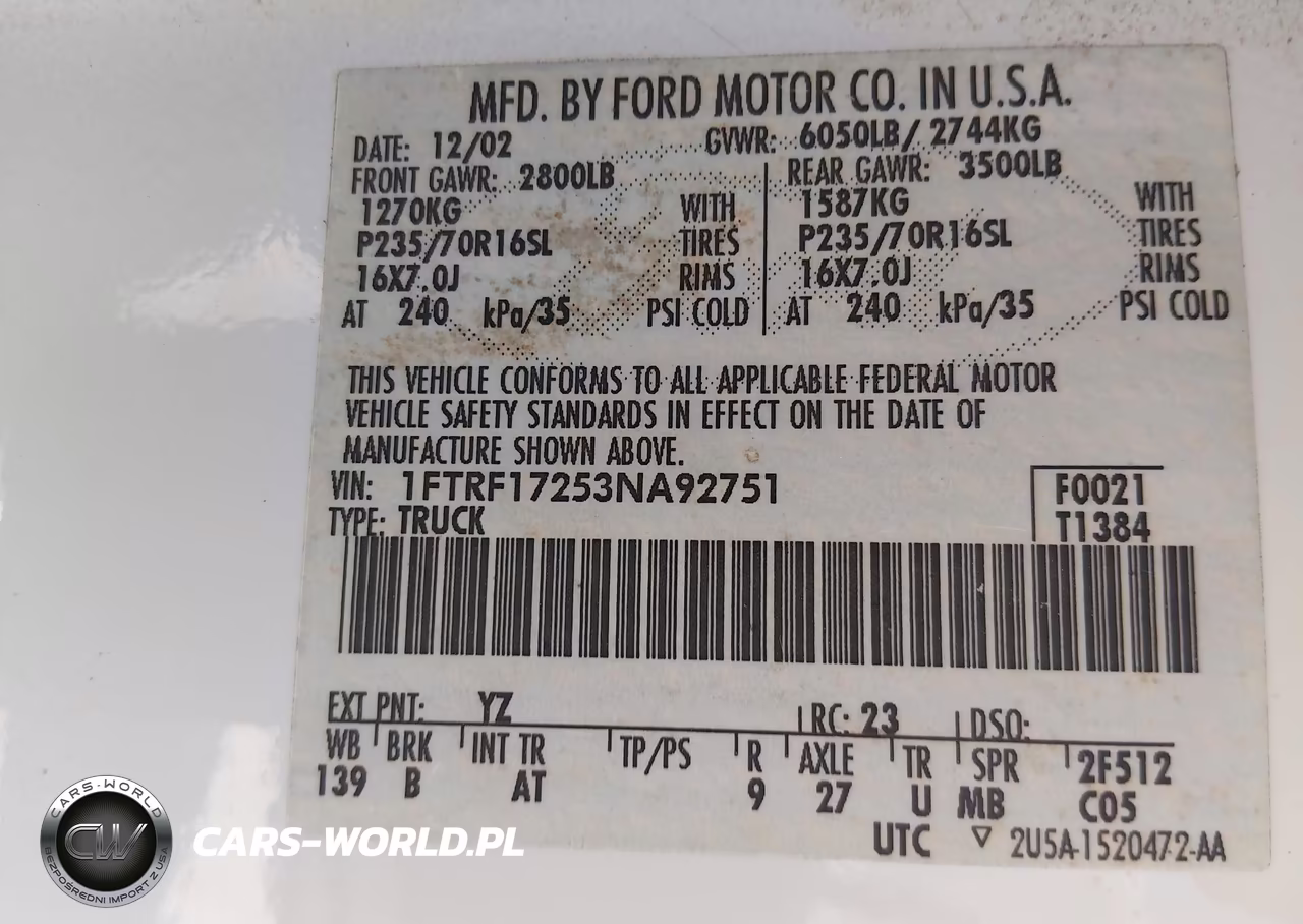2003 Ford F-150 Xl-Xlt VIN:1FTRF17253NA92751 - 9
