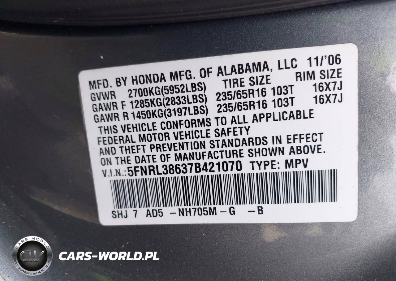 2007 Honda Odyssey Ex-L VIN:5FNRL38637B421070 - 9