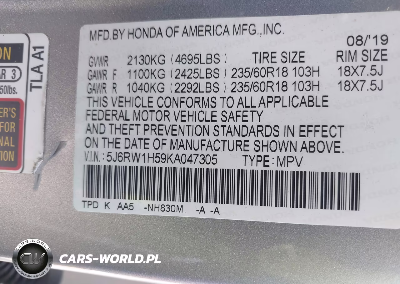 2019 Honda Cr-V Ex VIN:5J6RW1H59KA047305 - 9