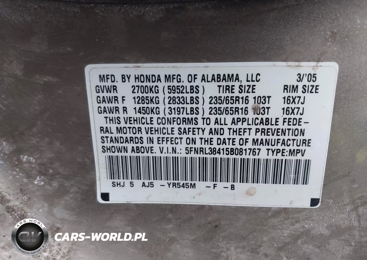 2005 Honda Odyssey Ex VIN:5FNRL38415B081767 - 9