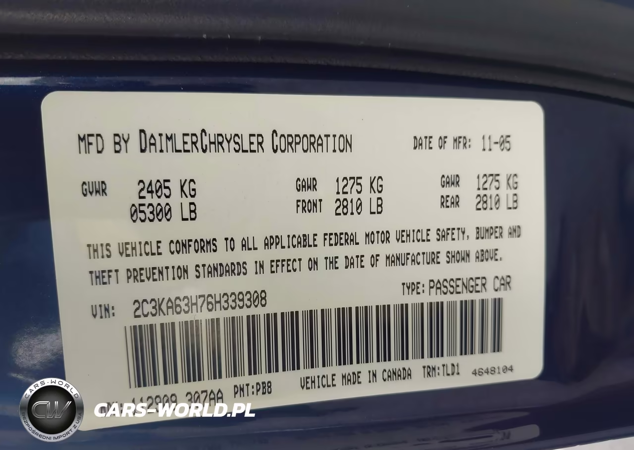 2006 Chrysler 300C VIN:2C3KA63H76H339308 - 9