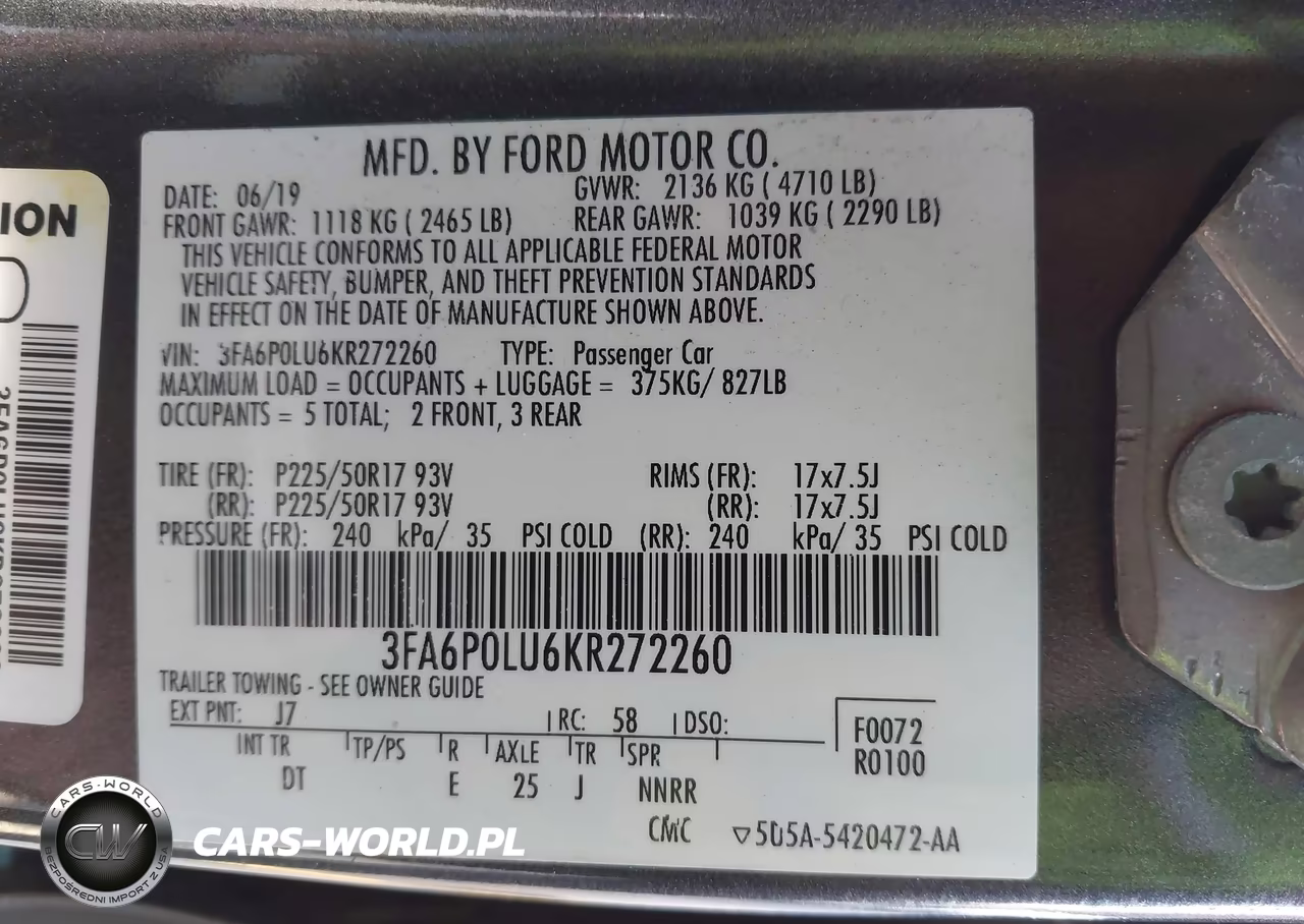 2019 Ford Fusion Hybrid Se VIN:3FA6P0LU6KR272260 - 9